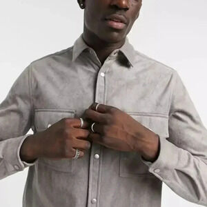 ASOS SUEDE MEN’S SHACKET OVER-SHIRT IN GREY  | SIZE XL |NWOT| FAUX SUEDE SHIRT